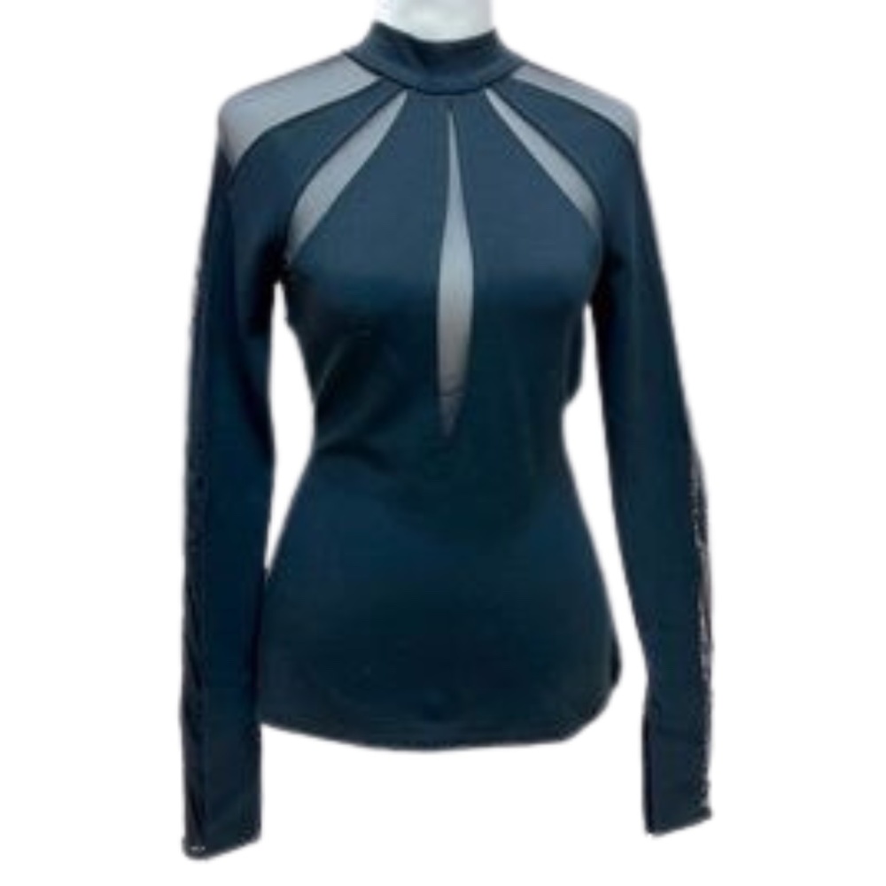 Free People long sleeve top. Black with mesh. Back zip. Size XS